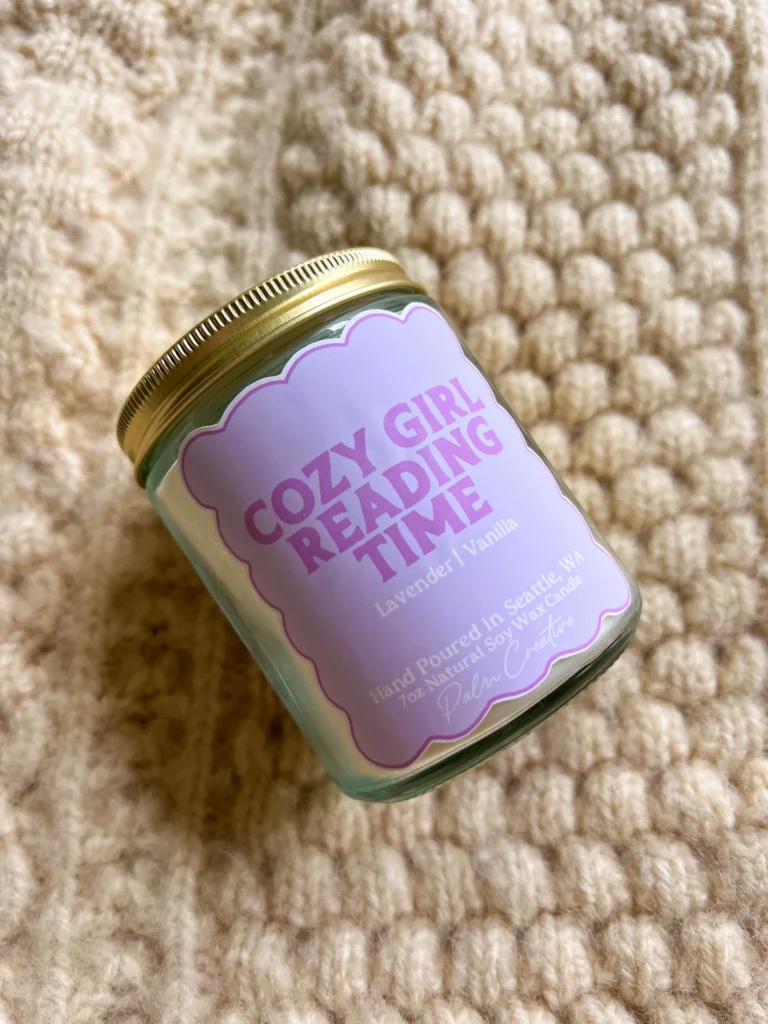 Cozy Girl Reading Time Candle Palm Creative