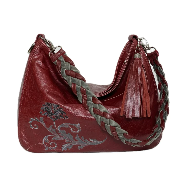 Embroidered Red Leather Slouchy Hobo Beautiful Bags Etc