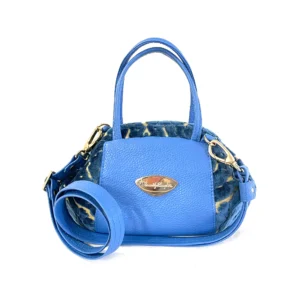 Madison Midi Blue Leather and Cut Velvet Beautiful Bags