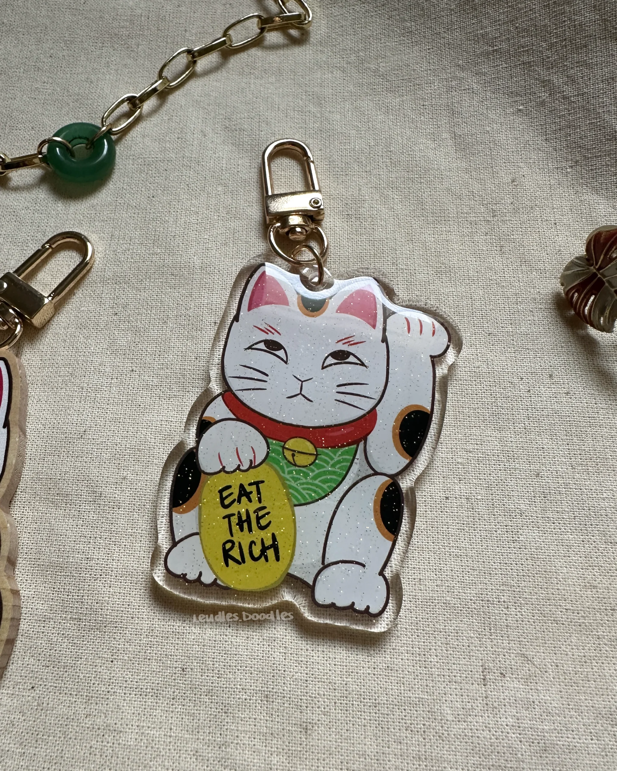 Leudles Doodles Eat the Rich Lucky Cat Keychain
