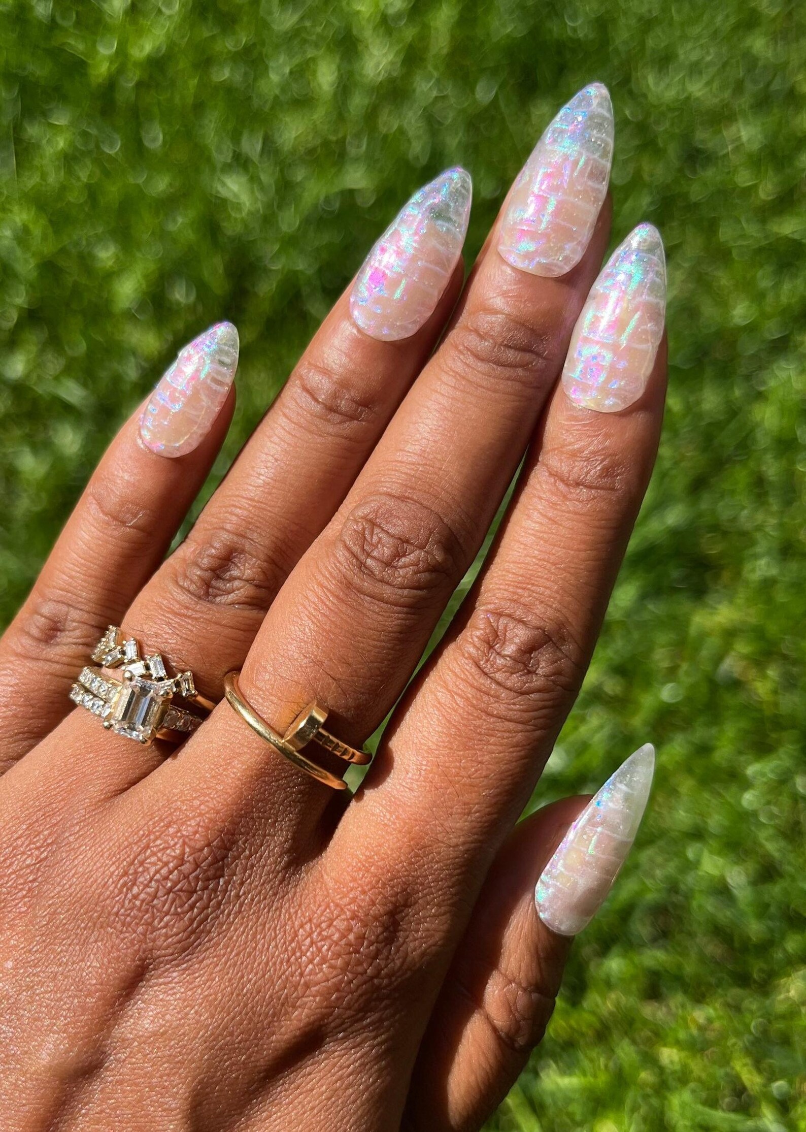 Spicy Bite Nails Electric Tweed- Sheer Holographic Tweed Pattern False Press-On Nail Extensions