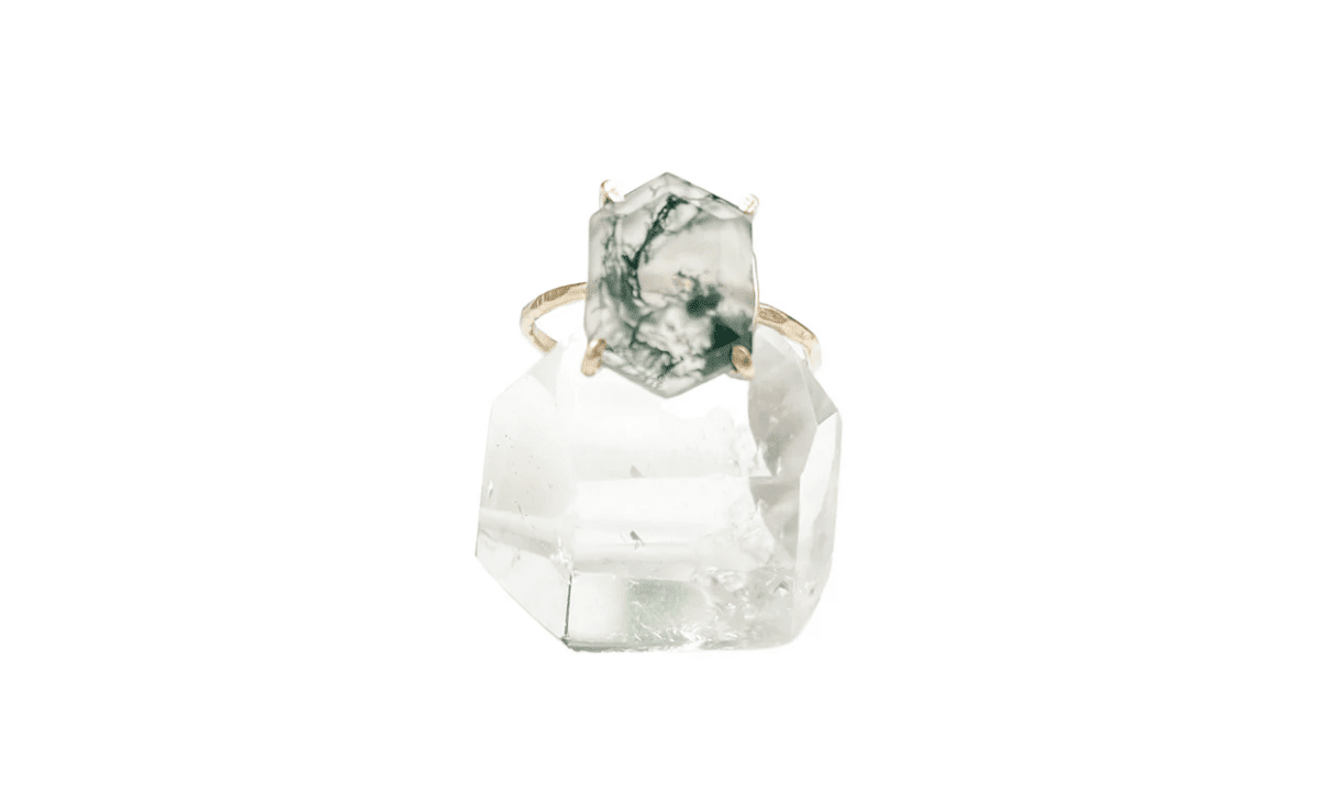 Simply Chic Jewelry Moss Agate Large Hexagon Ring