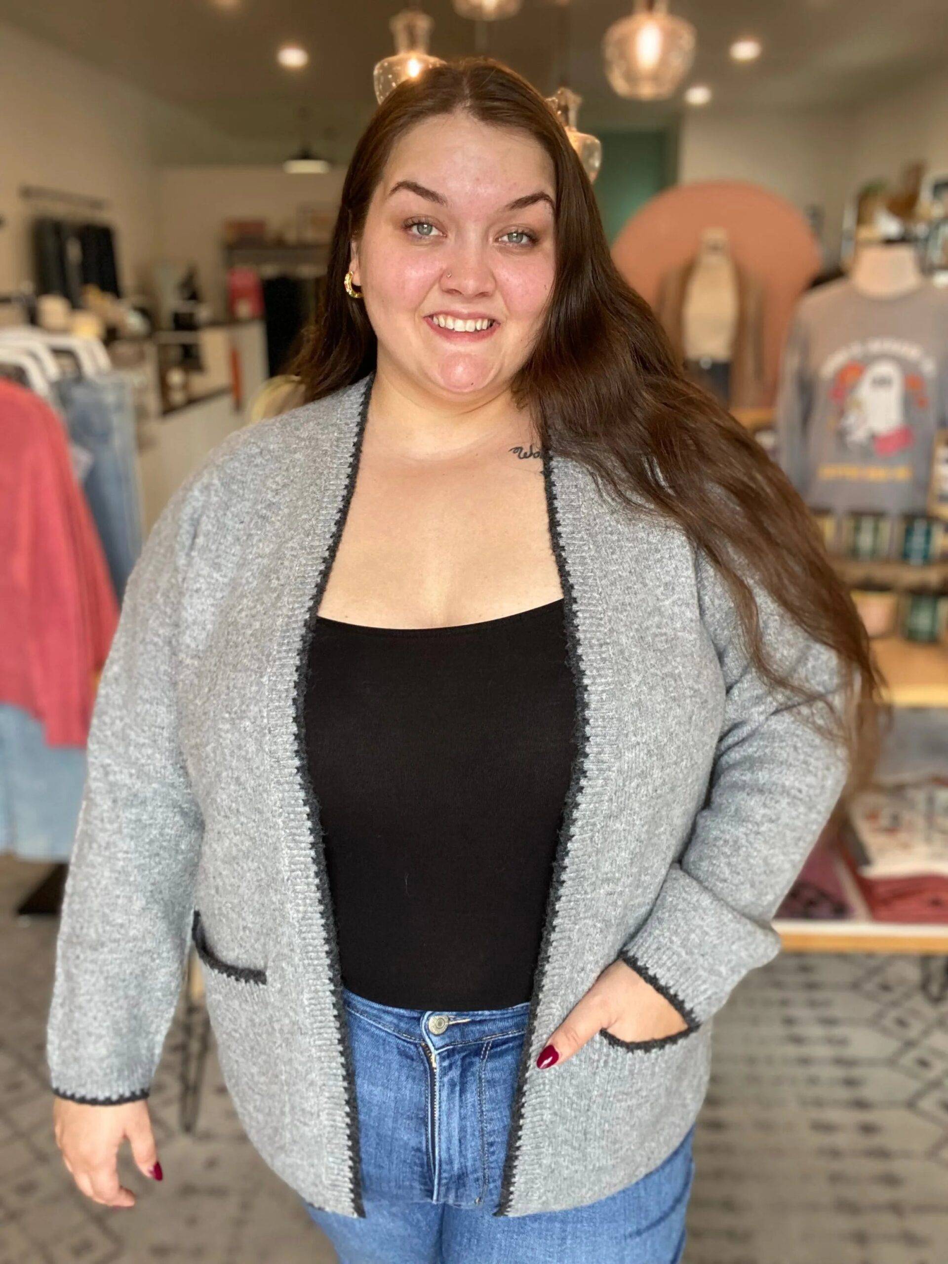 Ruby Joy Grey-Open-Knit-Cardigan