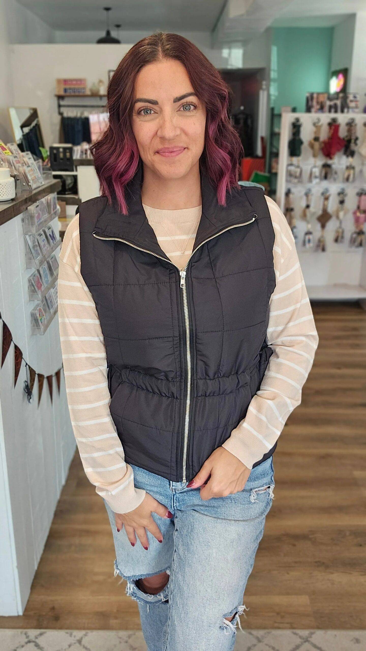 Ruby Joy Side-Tie-Quilted-Puffer-Vest-Black