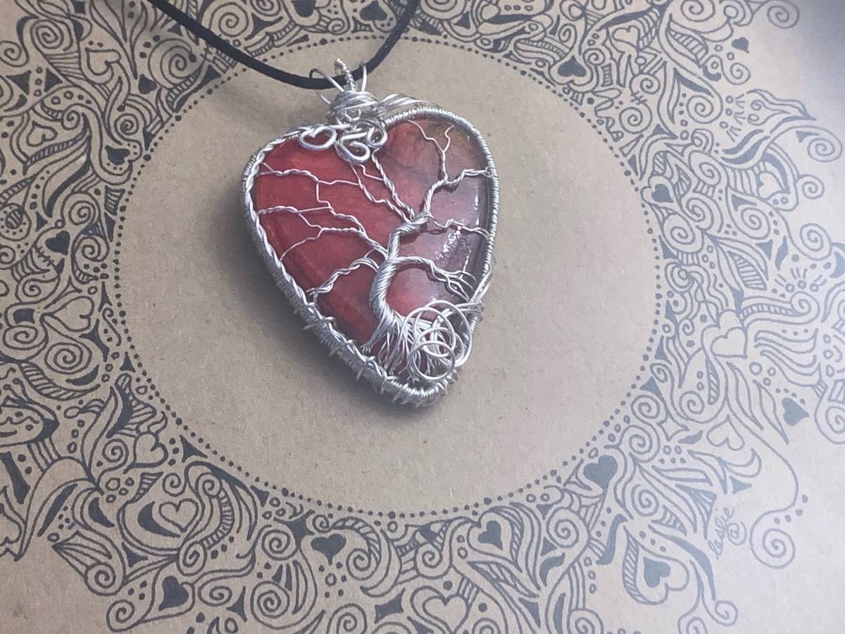 Leslie Armstrong Pendant and Ink - Red Heart Tree of Life