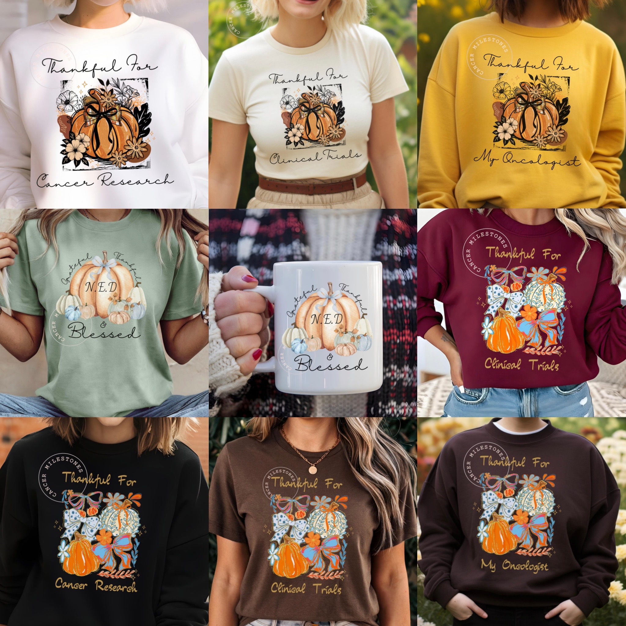 Thankful, Grateful & Blessed Thanksgiving themed t-shirts and gifts with a little attitude and a lot of heart for cancer patients and their cheer squads.