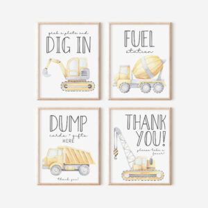 Construction Pale Yellow Party Signs Set of 4 - Kerri Delaney Party Paper Co