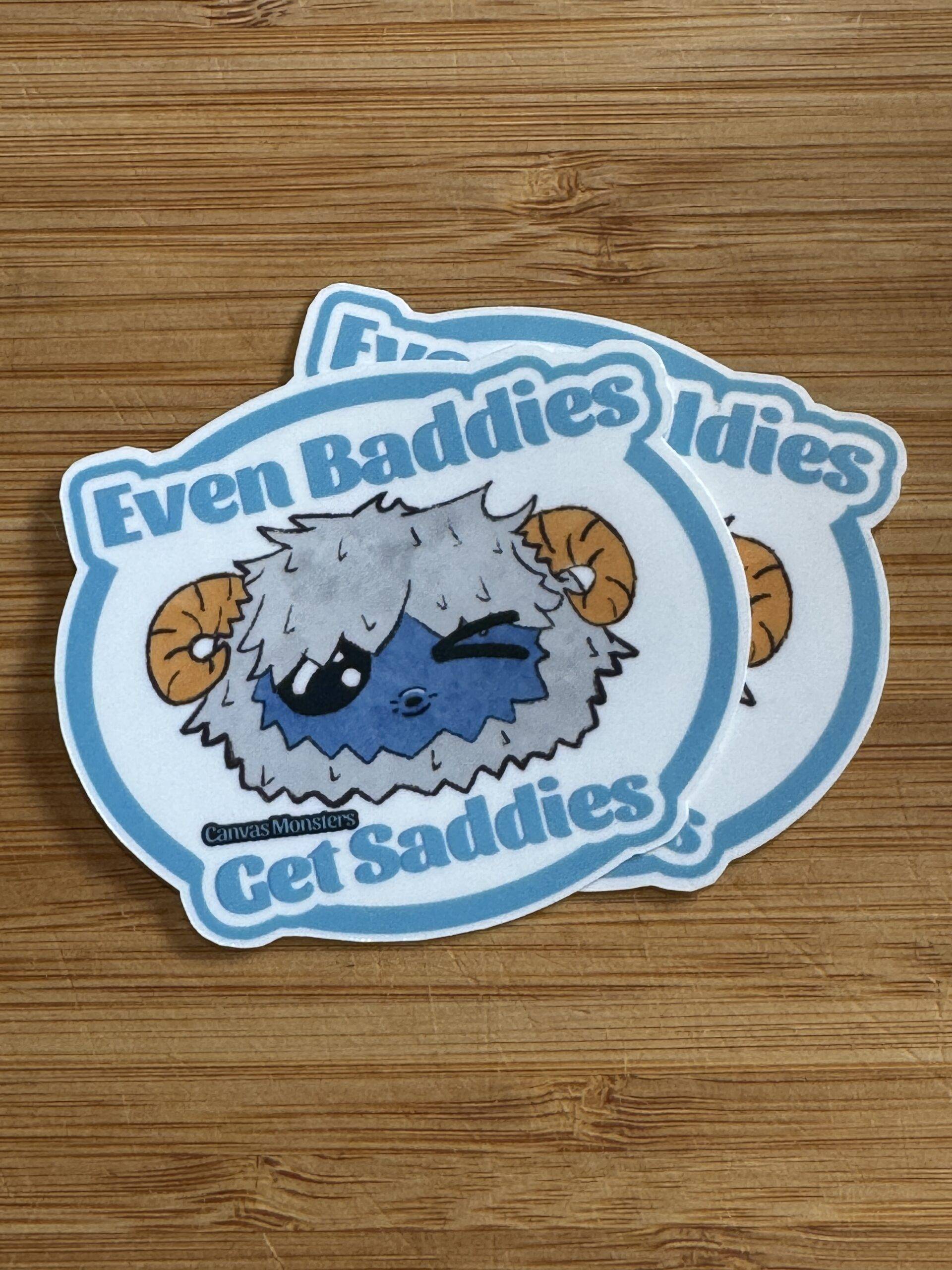 Sticker featuring a yeti character with text 