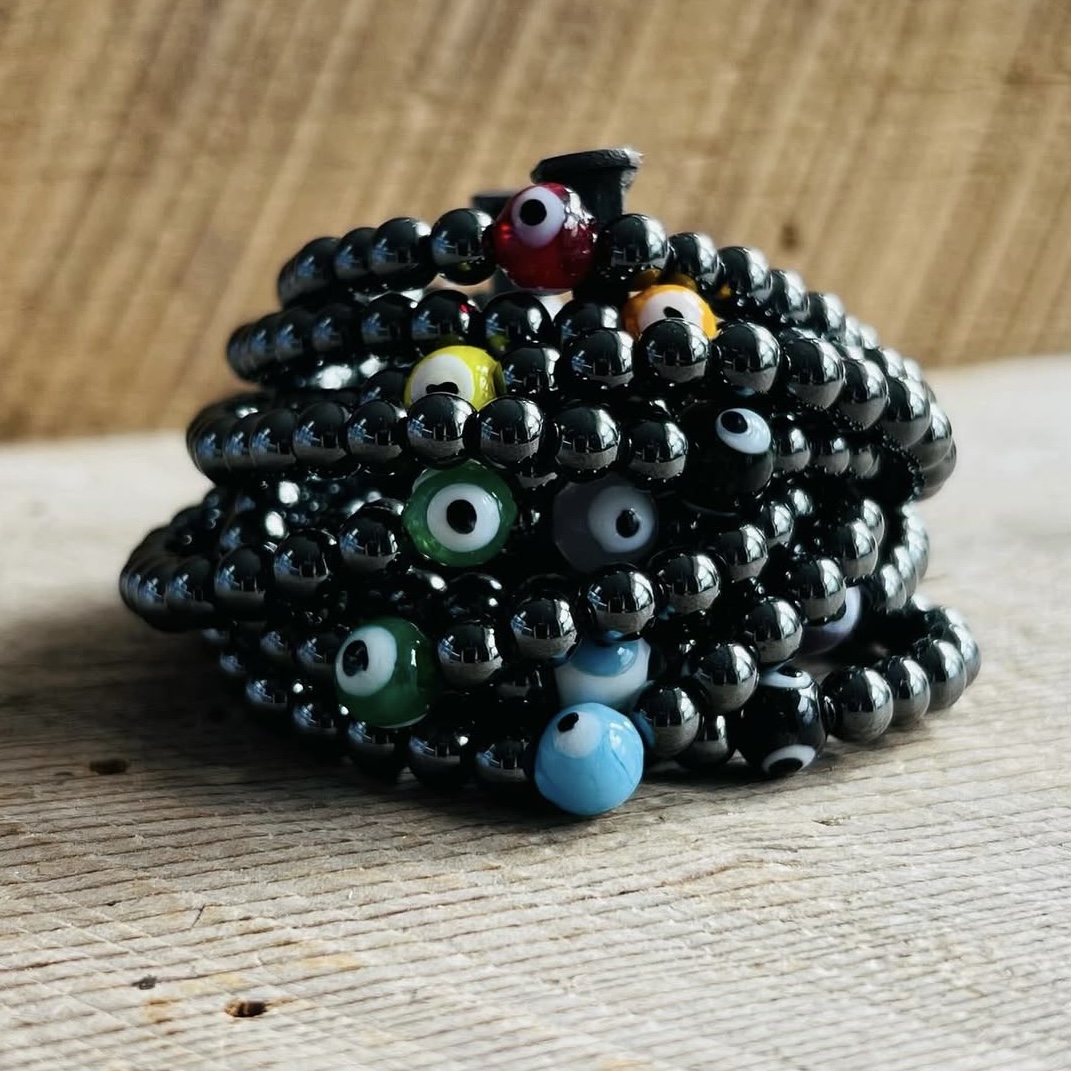 Evil eye bracelet Hematite SariBlue Artisan bracelet Handmade bracelet