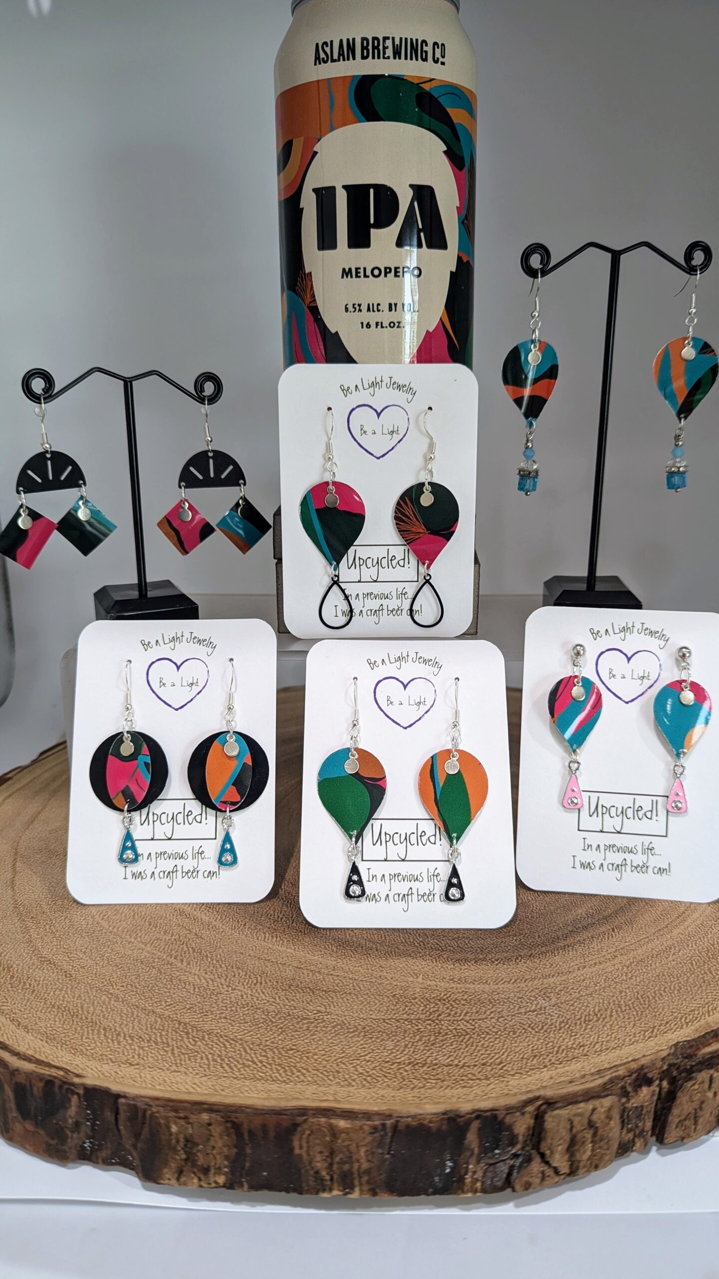 Upcycled beer can earrings