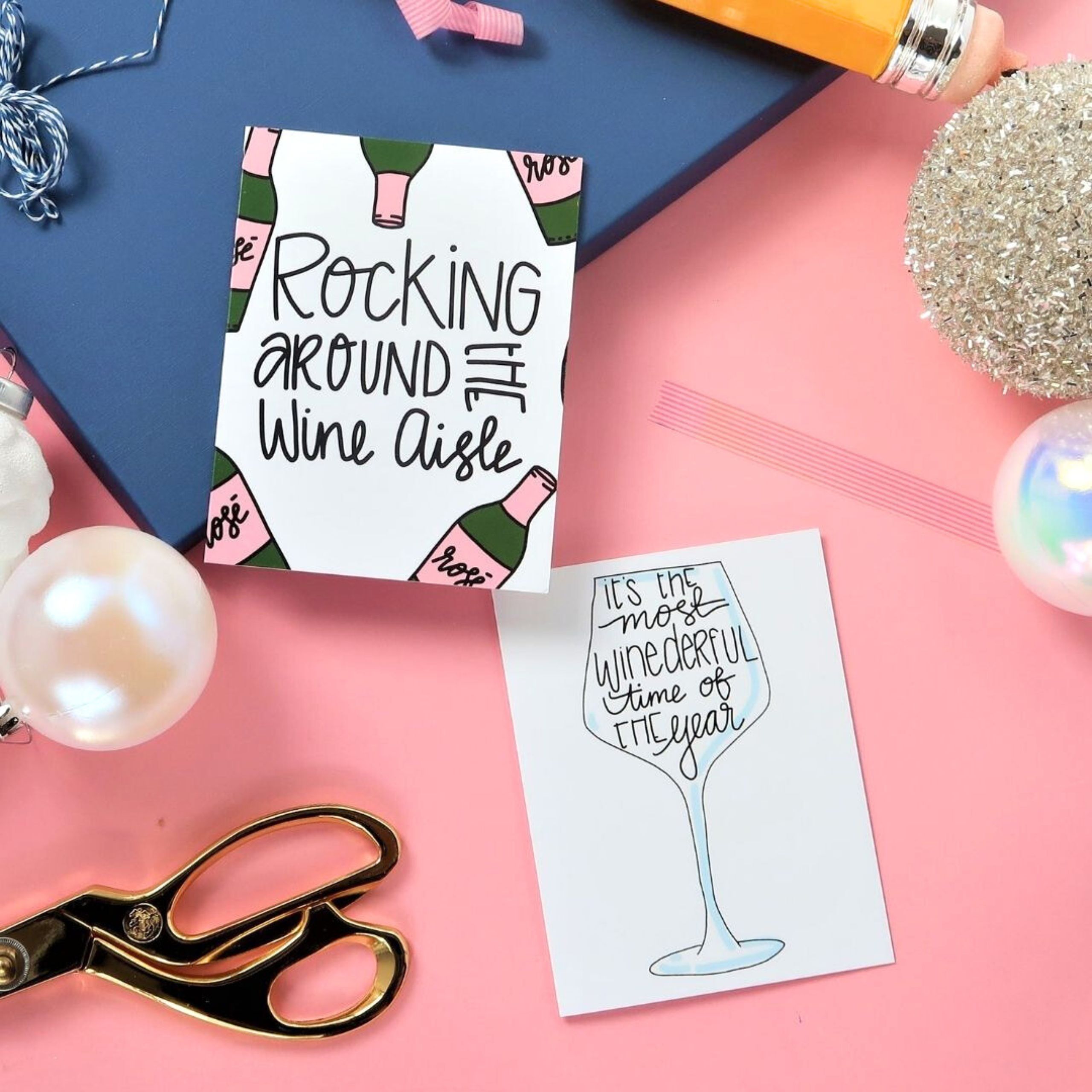 Rocking Around the Wine Aisle original greeting card by Pretty Peacock Paperie