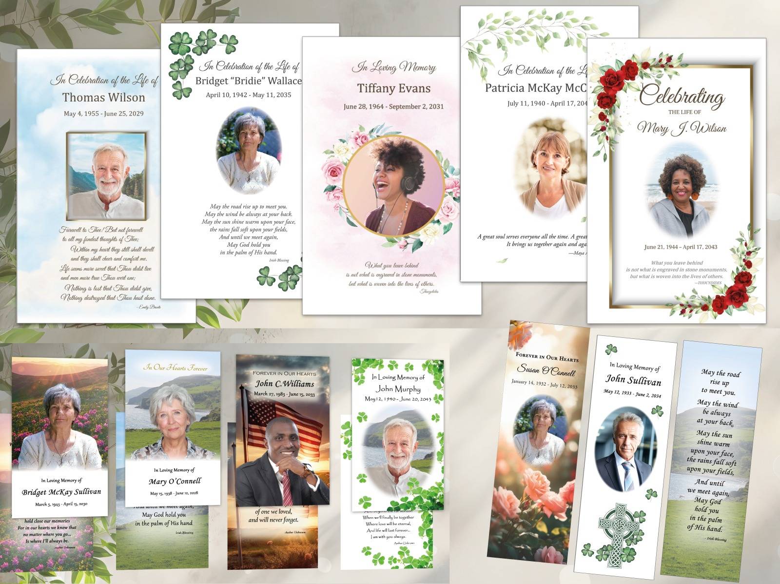 Examples of Booklets, Memorial Cards and bookmarks