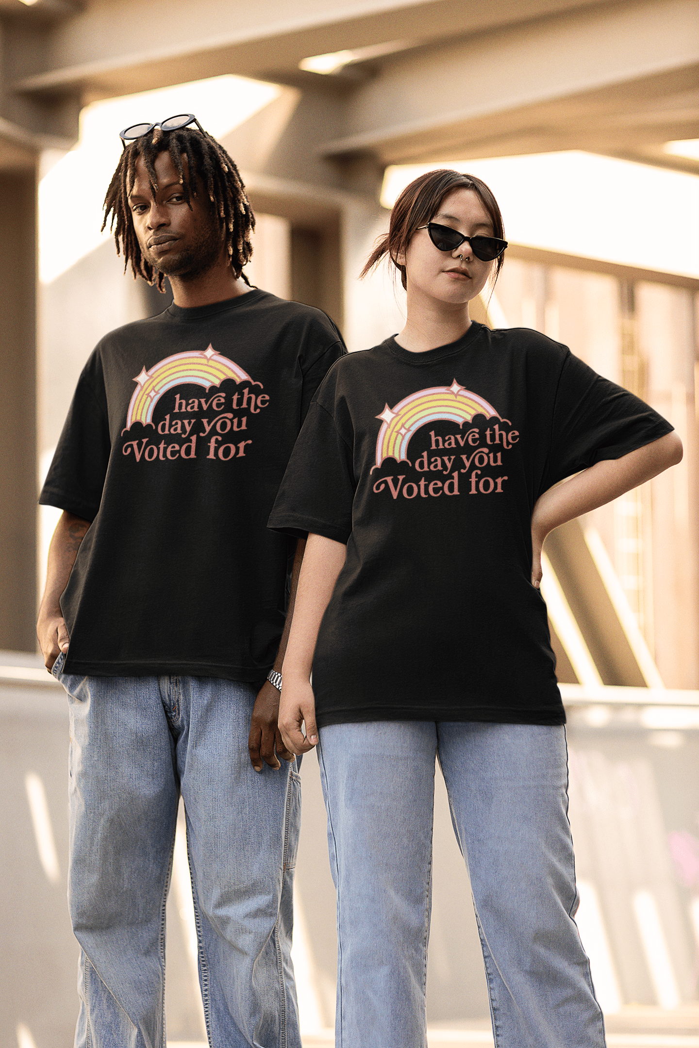 Two People wetting black Have The Day You Voted For Unisex T-Shirts