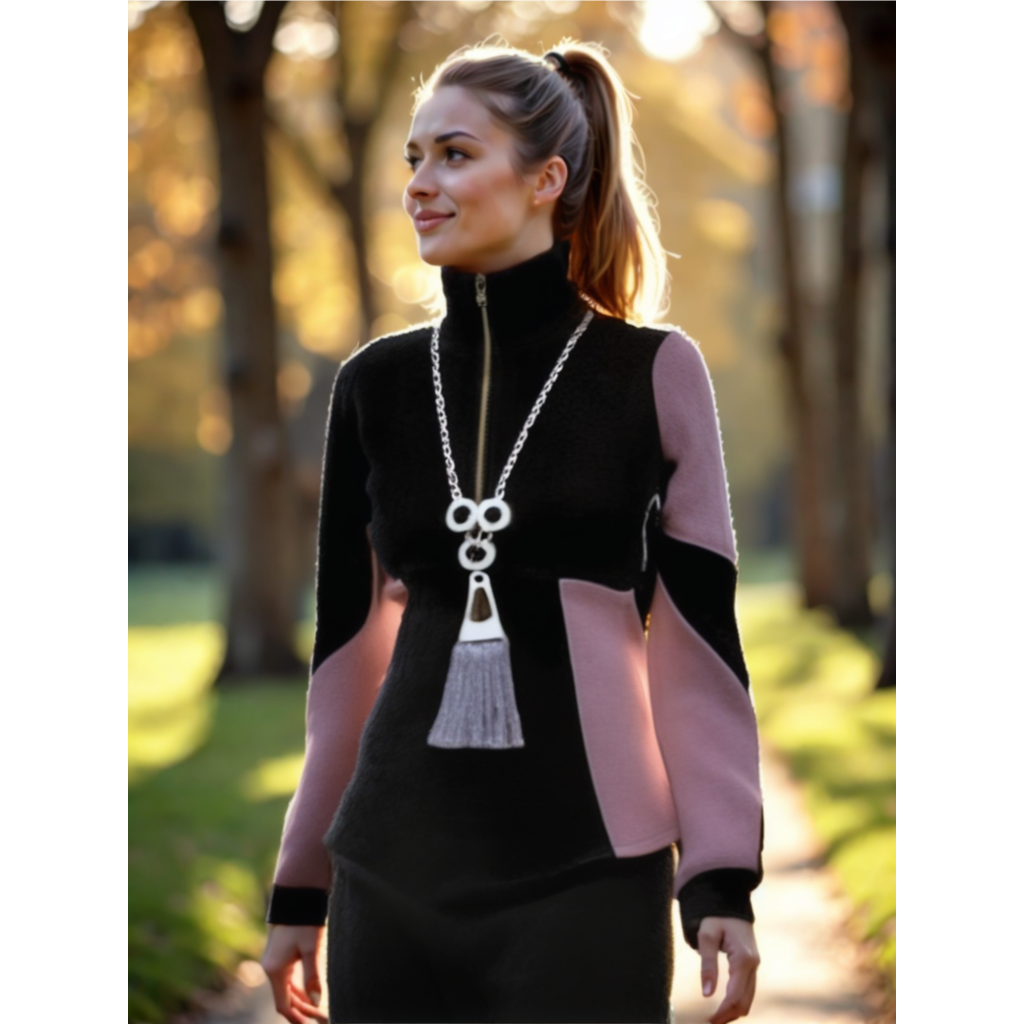 A fitted sweatshirt designed from a corset pattern. Available in other colors