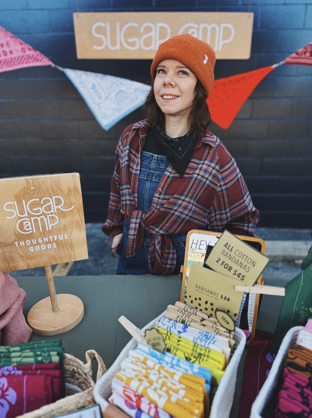 Val Smith of Sugar Camp bandanas in pop up booth