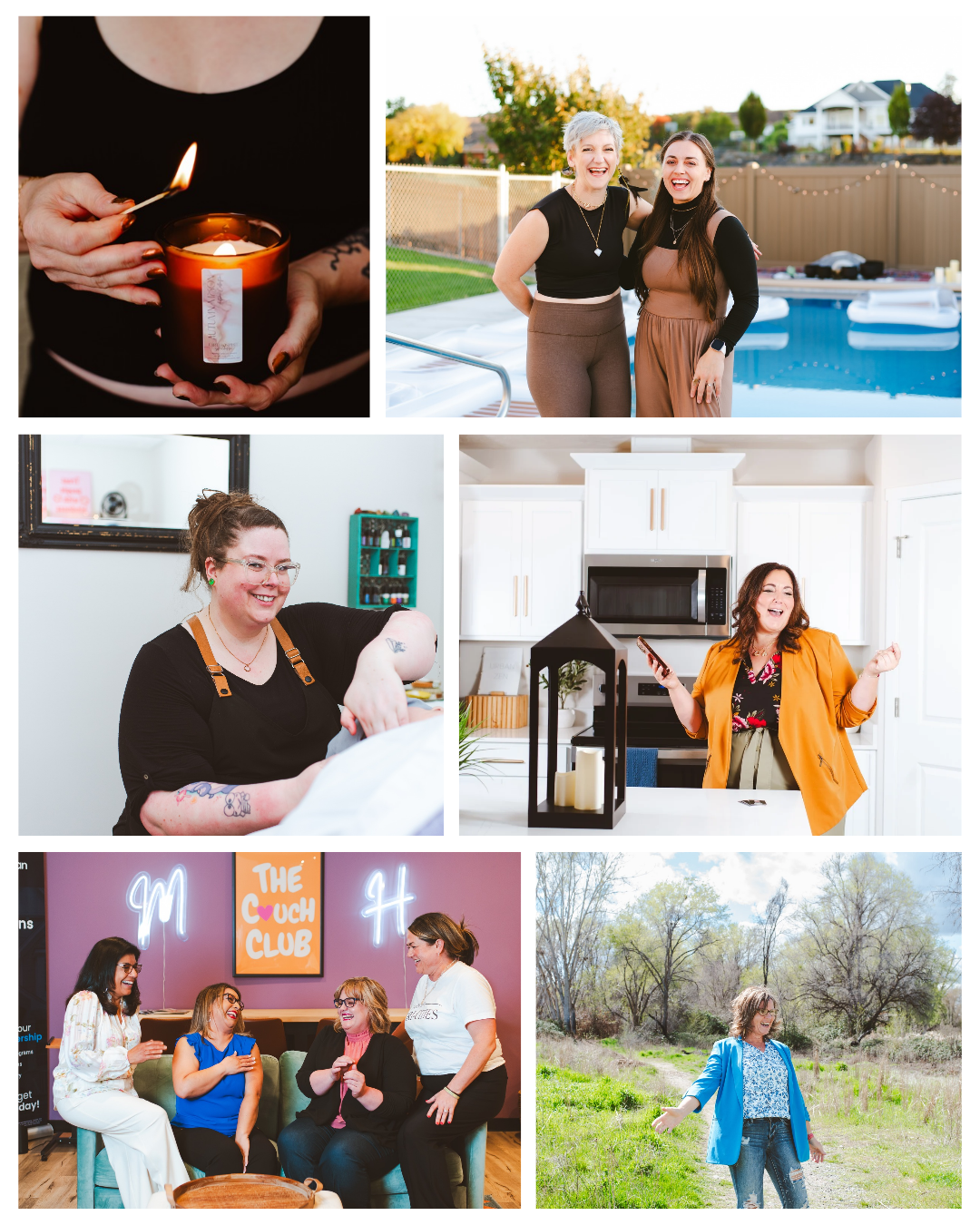 A collage of branding pictures of various women in their businesses.