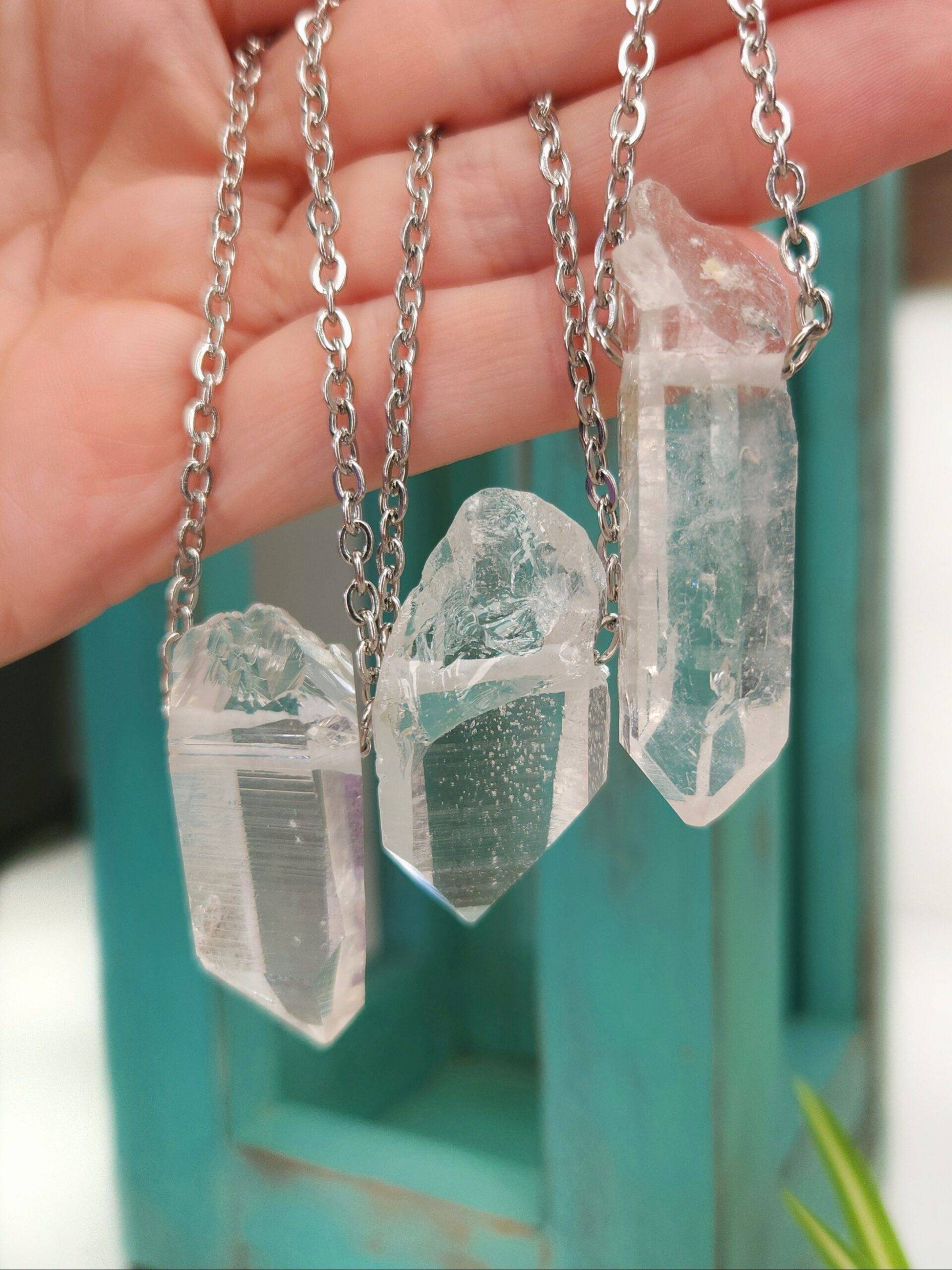 Three Arkansas Clear Quartz crystal point necklaces.