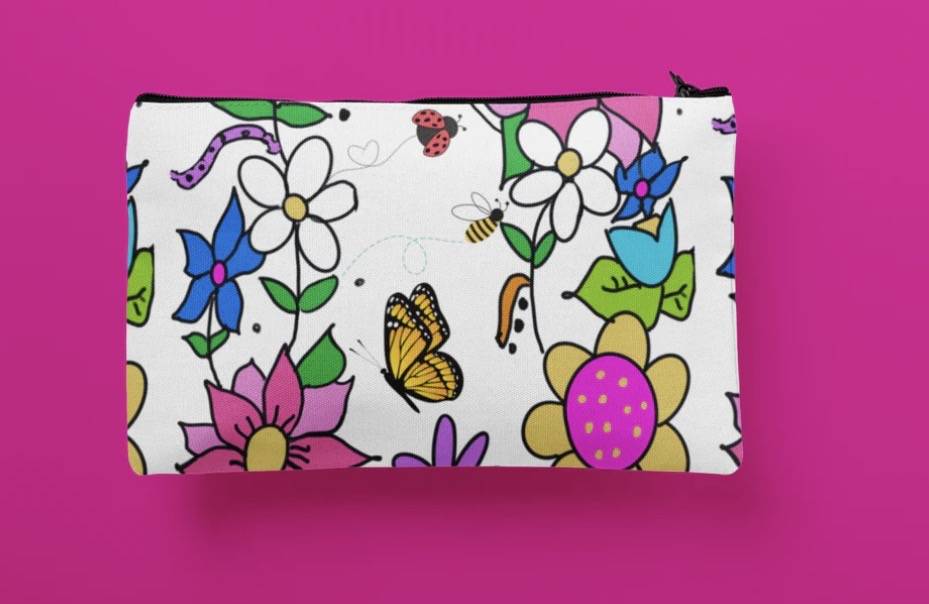 Floral design with bright colors make up pouch