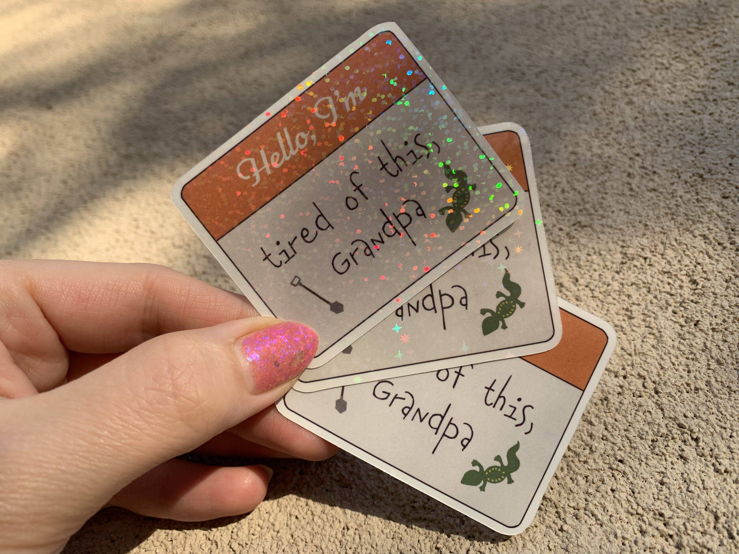 An original sticker design in glossy and glitter finishes