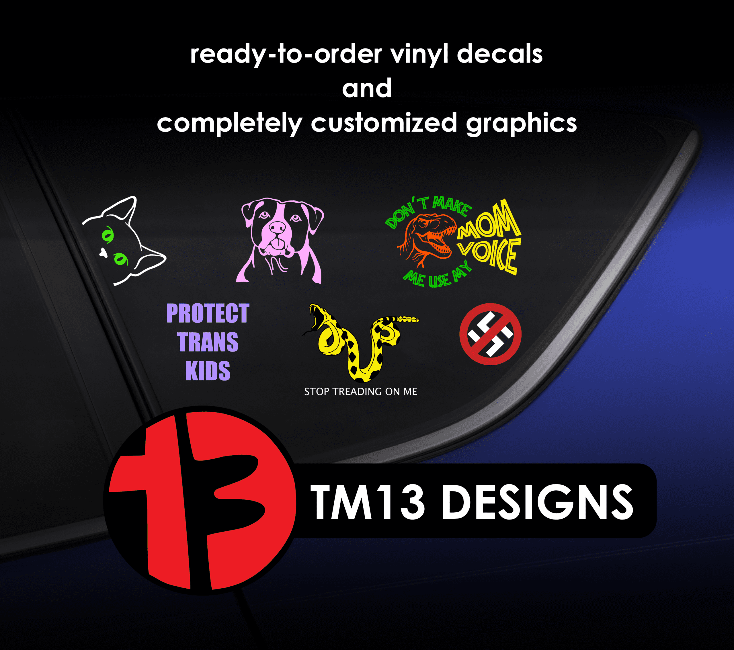 A graphic with examples of designs the shop offers.