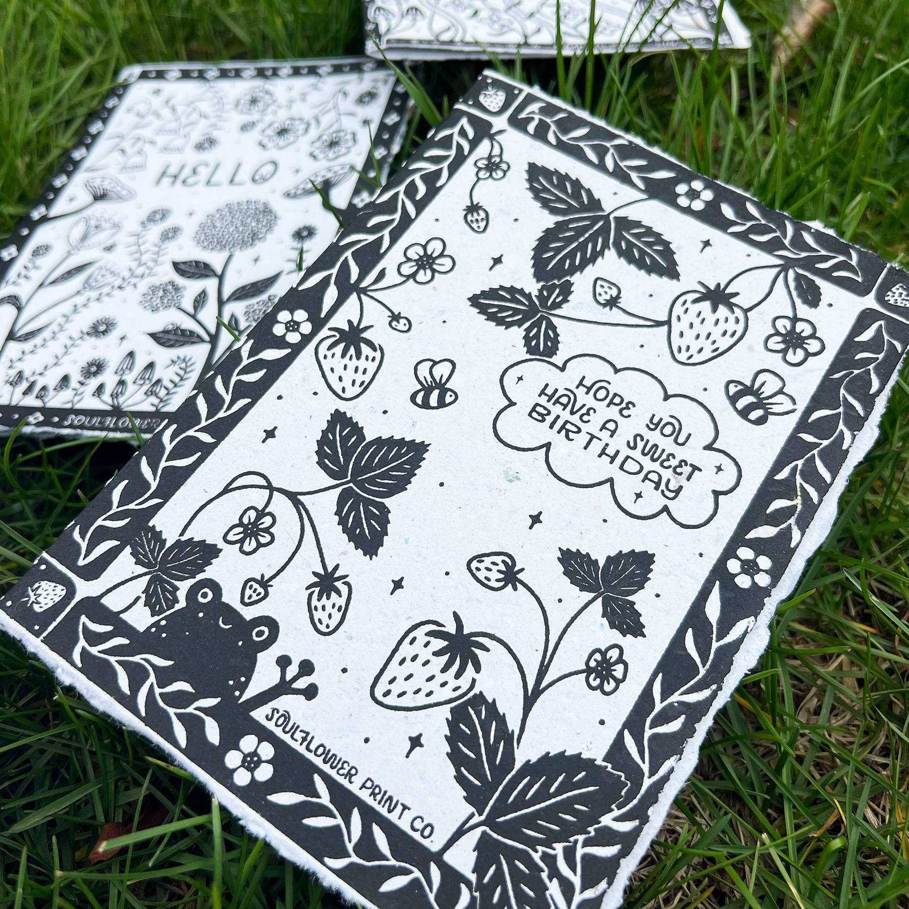 Handmade Birthday Greeting Card made from junk mail paper scraps repulped into a one of a kind, textured piece.